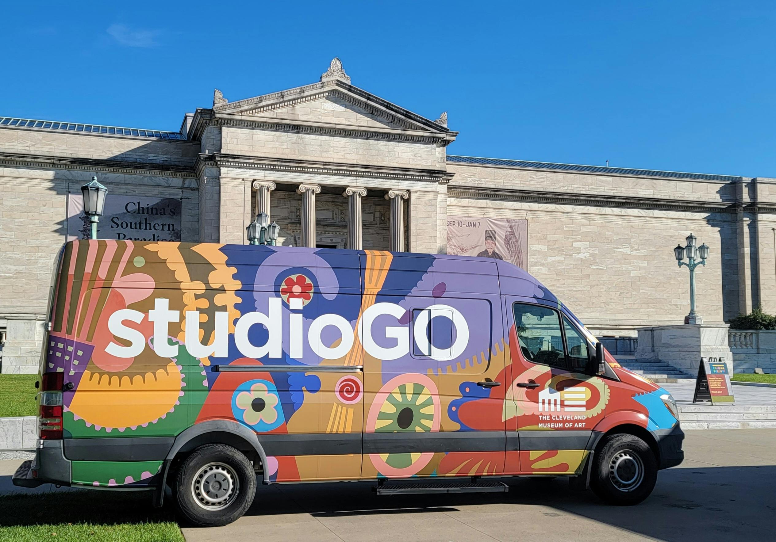 Studio Go mobile art-making van in front of the CMA